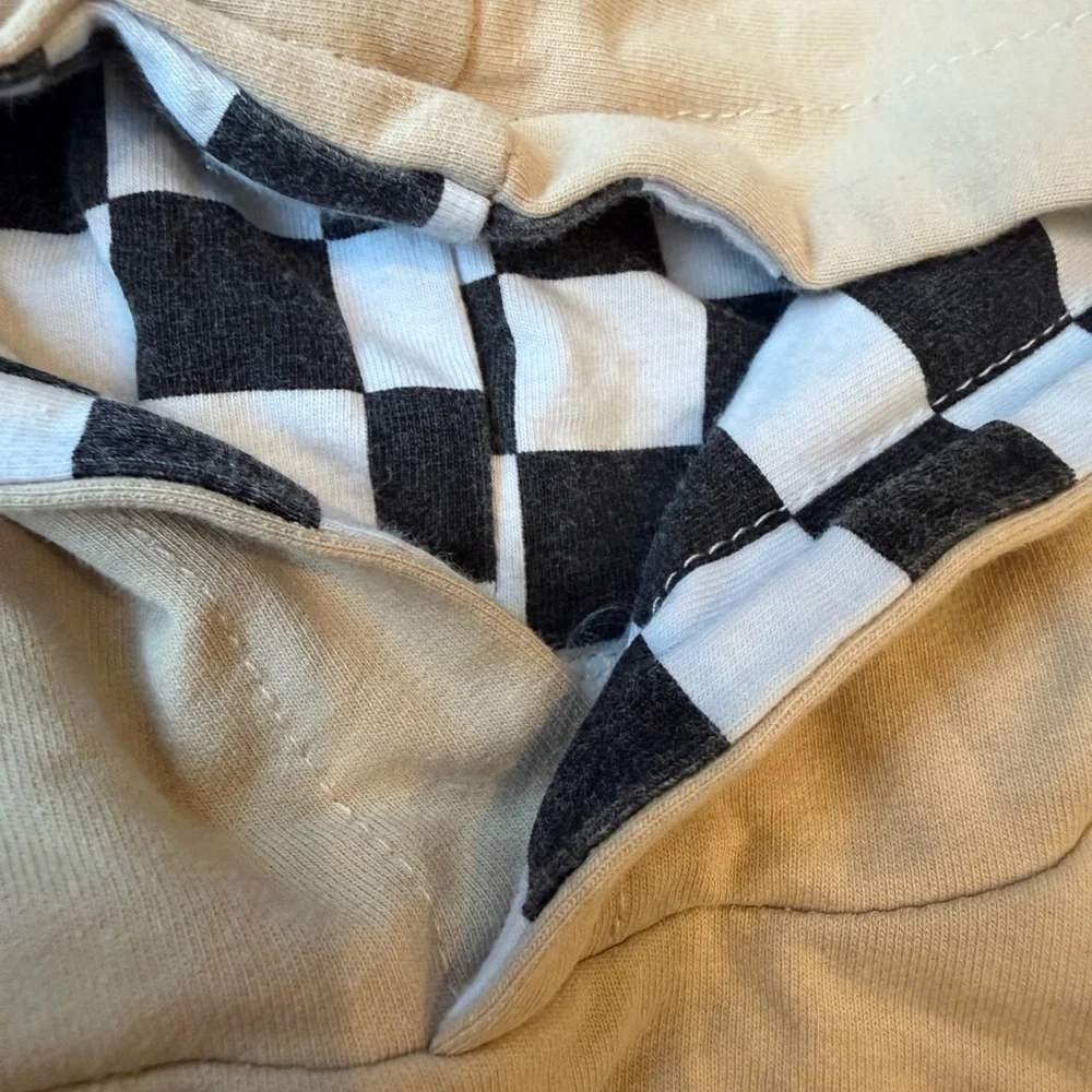 Tan Hoodie and Shorts Set with Checkered Detail
